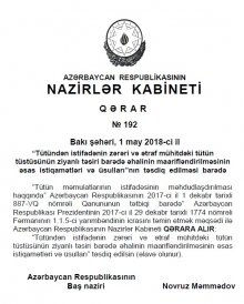 Tütün barədə maarifləndirmə istiqamətləri və üsulları NK Qərar No 192